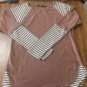 Doe & Rae Brown and White Striped Long Sleeve Top